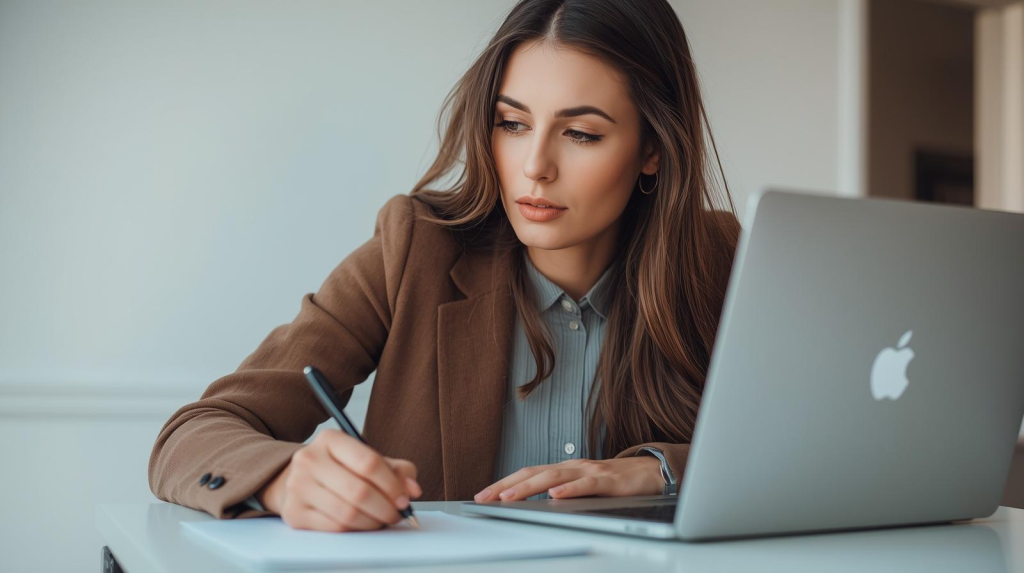 a professional woman writing a letter